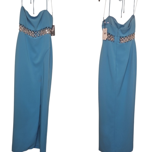 NWT Liv Foster Woman's Dress Blue Maxi Halter Sheath Cutout Sz 4 - Picture 7 of 12